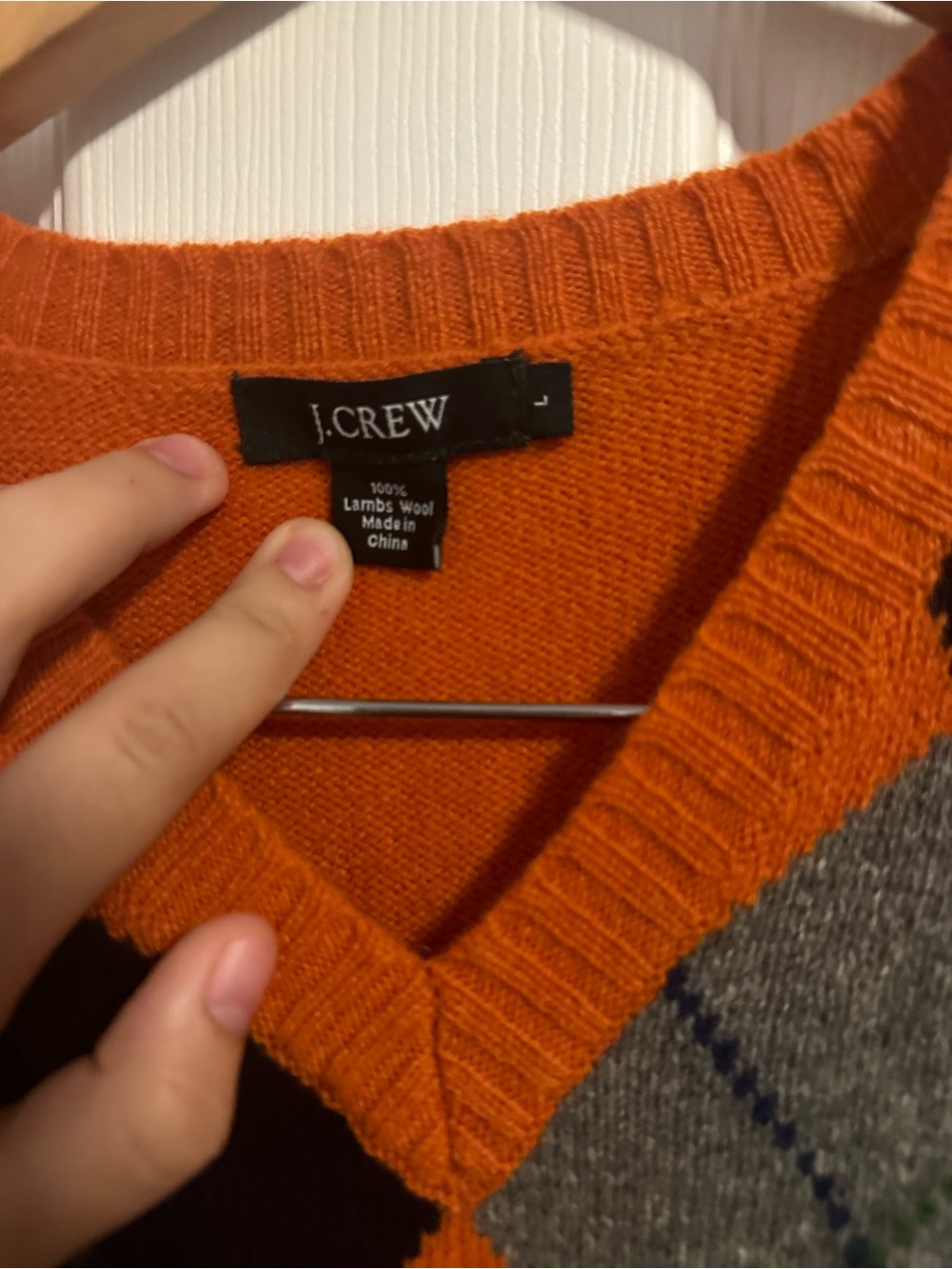 J. Crew Orange, Navy & Gray Argyle V-Neck Sweater Vest - Picture 6 of 7
